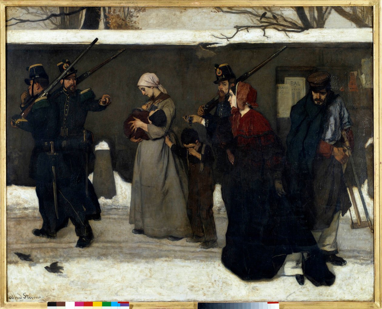 Az úgynevezett csavargás azt is mondja, hogy a Vincennes-i nemzetőrség vadászai megállítják a családokat az utcán. Alfred Stevens festménye (1823-1906) V. 1,3x1,6 m Párizs, Muse d
