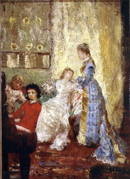 Hölgy kék ruhában vagy a zongora (olaj, vászon) alkotó: Alfred George Stevens