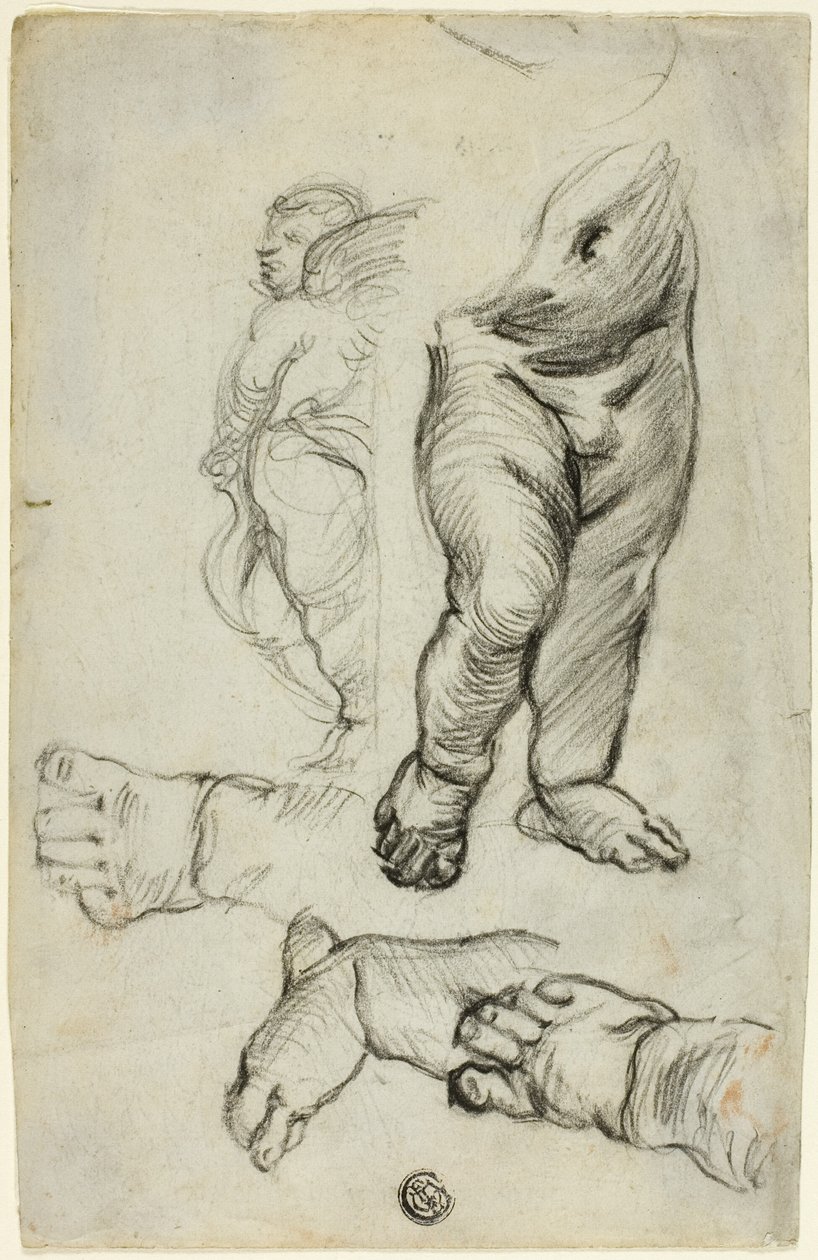 Putti vázlatok (recto); Ornamentika tanulmány (verso) alkotó: Alfred George Stevens
