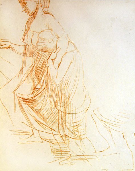 Két figura tanulmányozása, egy álló és egy térdelő, 1850 körül (piros kréta papíron) (lásd a 366413-as verziót) alkotó: Alfred George Stevens