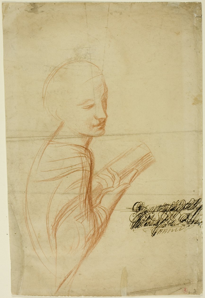 Nő könyvvel (recto); Férfi alak vázlatai (verso) alkotó: Alfred George Stevens