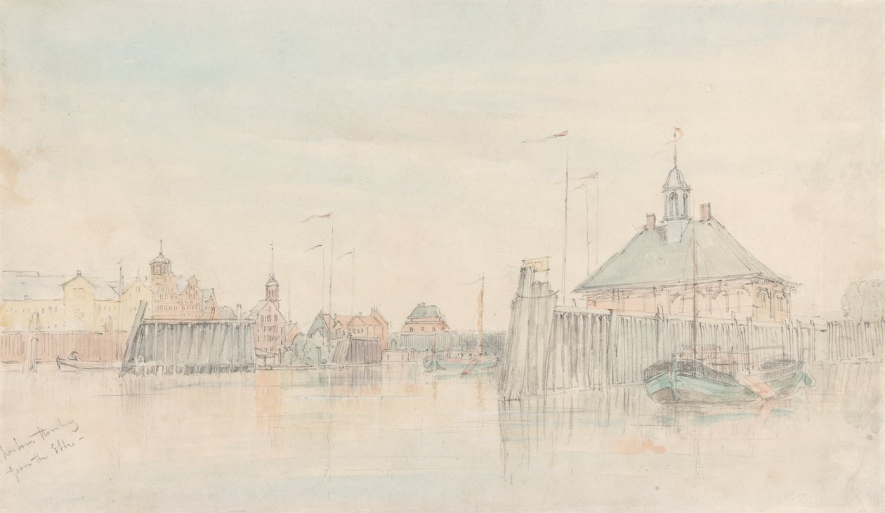 Hamburg kikötője az Elbától alkotó: Alfred Gomersal Vickers