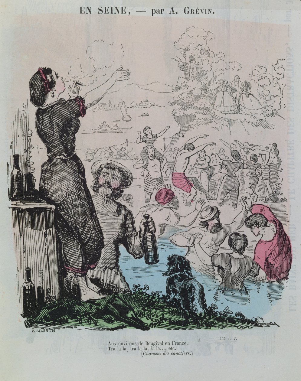 Fürdőzők a Szajnában Bougivalban, a „Le Petit Journal Pour Rire” című folyóiratból, 1860 körül alkotó: Alfred Grevin