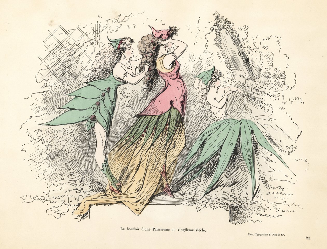 Egy párizsi női hálószoba karikatúrája a 20. században. alkotó: Alfred Grevin