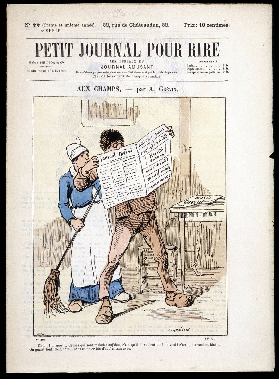 Újságot olvasó férfi: „”” aux Champs””, A. grévin- in „” Le Petity Journal pour rire”” n¡22, n.d. alkotó: Alfred Grevin