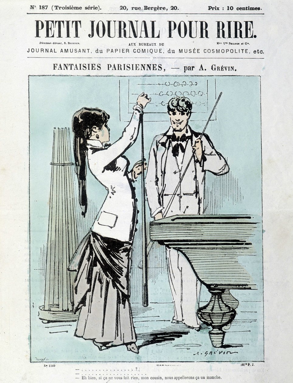 A. Grévin párizsi fantáziái: Nos, ha nem bánod, unokatestvérem, ujjnak nevezzük. Biliárdozó – a „Little Diary for Laughs” borítója 1903. decemberében alkotó: Alfred Grevin