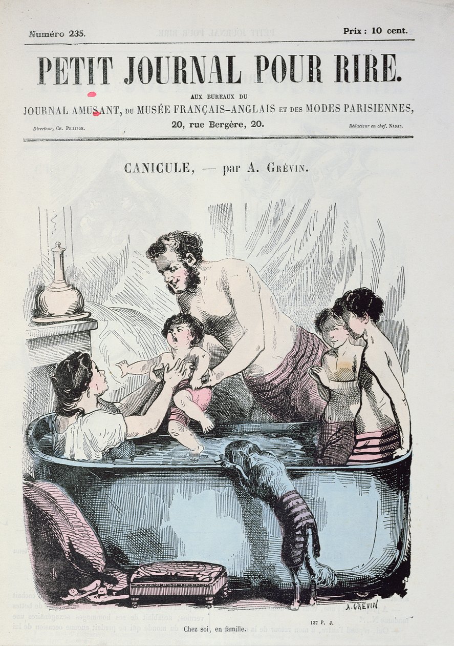 Rekkenő hőség: The Family Bath, a „Le Petit Journal pour Rire” borítólapja, 1860 körül alkotó: Alfred Grevin