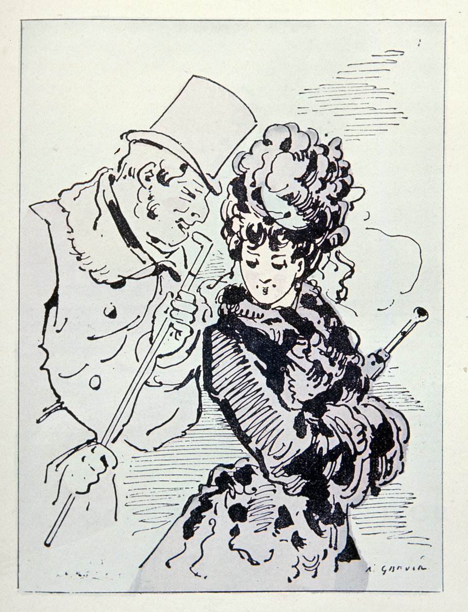 Az aszfalton, illusztráció Les Parisiennes-ből, 1870 körül alkotó: Alfred Grevin