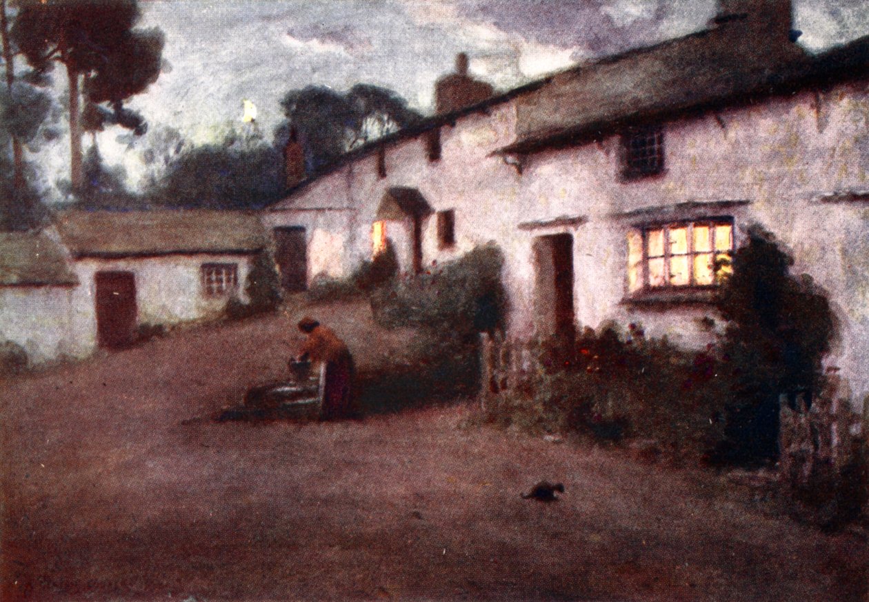 Holdfény és lámpafény – Consiton Village, az eredeti akvarellek nyomatainak portfóliójából, 1920 körül alkotó: Alfred Heaton Cooper