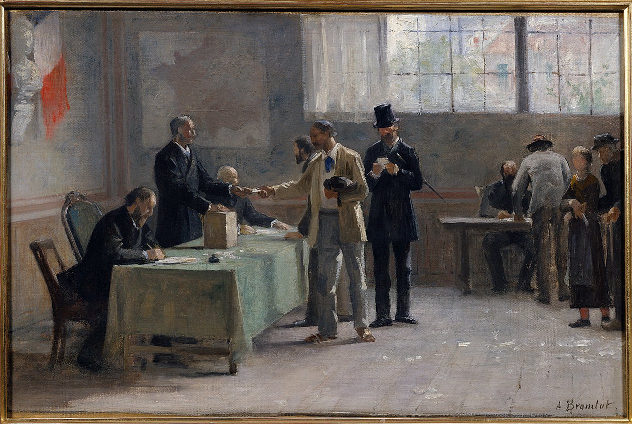Általános választójog: szavazóhelyiség 1889-ben. Alfred Bramtot (1852-1894) vázlata, 1889 alkotó: Alfred Henri Bramtot