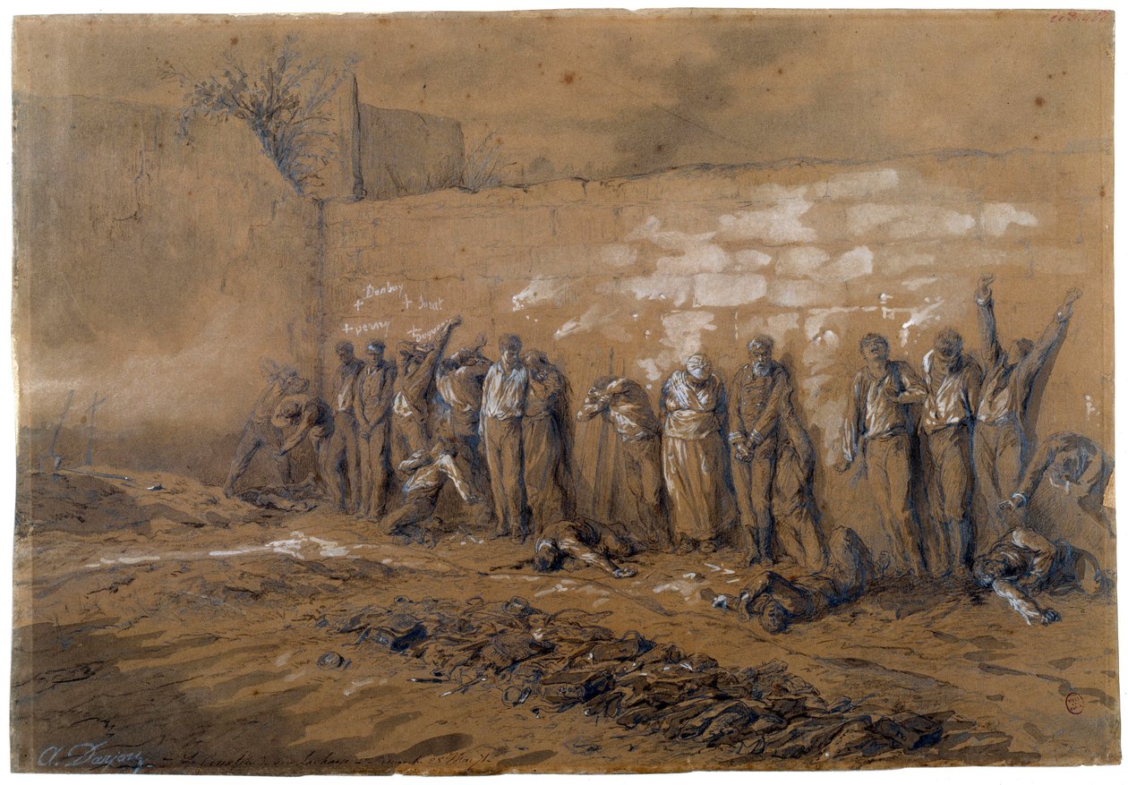 Commune de Paris: a kommuna 147 harcosának kivégzése a Federes falán a párizsi Pere Lachaise-ban 1871.05.28-án. Alfred Henri Darjou (1832-1874) tusrajza Párizs, Musee Carnavalet alkotó: Alfred Henri Darjou