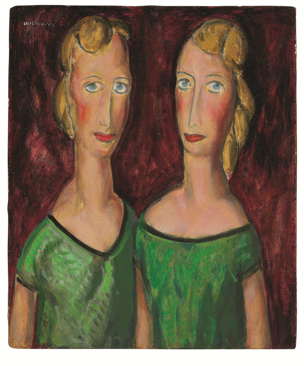 Két nővér zöldben, c. 1920-as évek (olaj a fedélzeten) alkotó: Alfred Henry Maurer