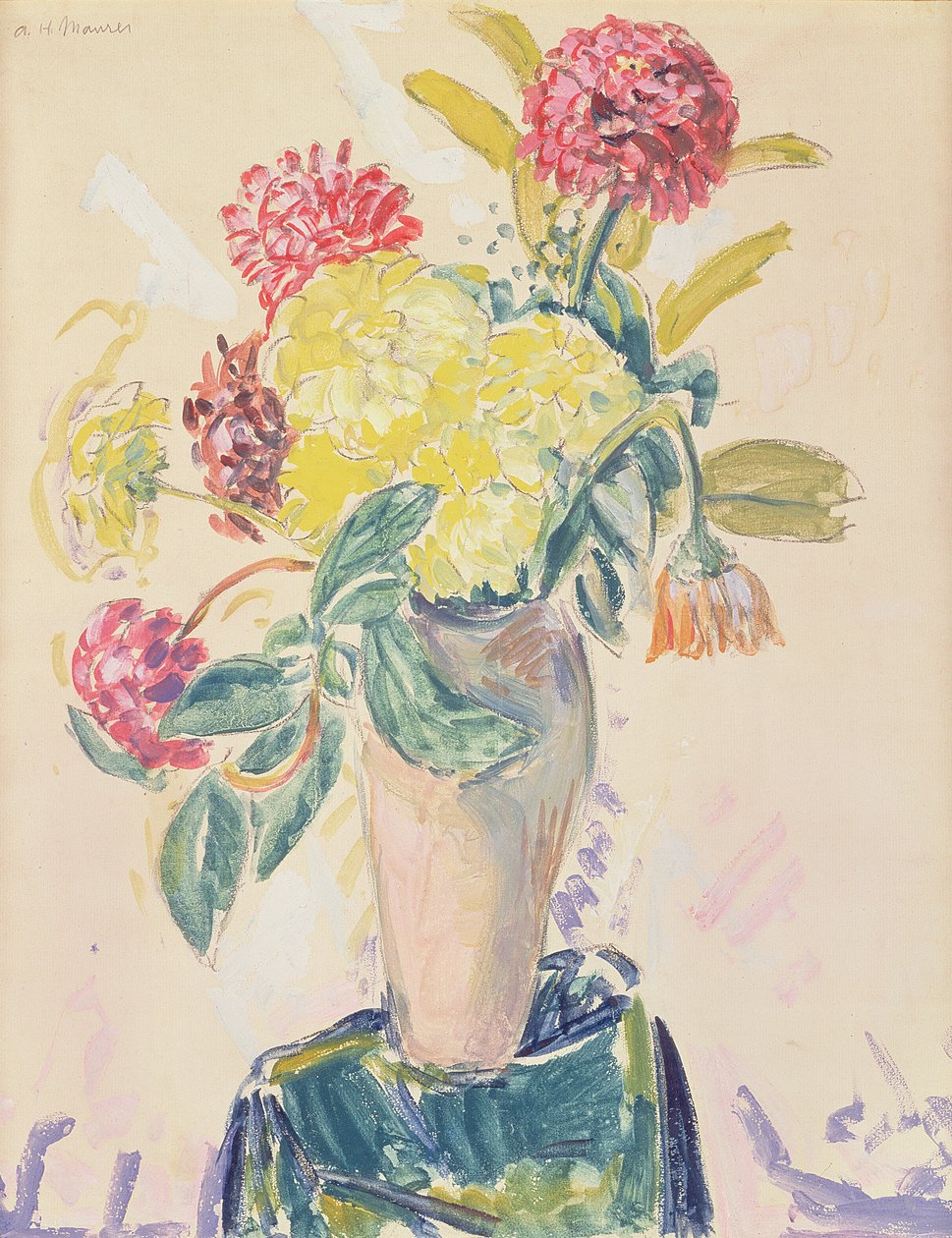 Zinnias, 1926 körül (wc, gouache és szén papíron) alkotó: Alfred Henry Maurer