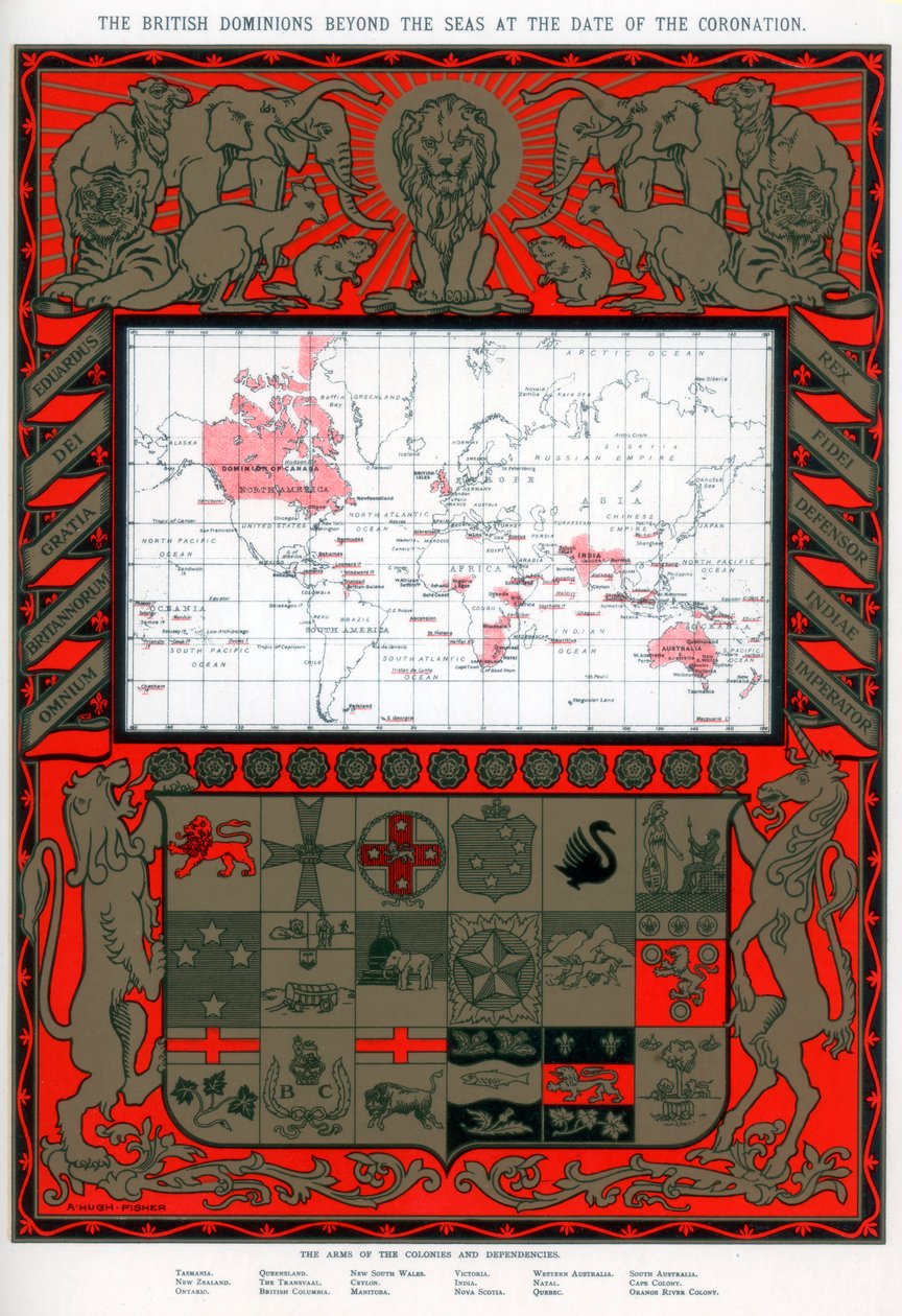A tengeren túli brit uradalmak a koronázás időpontjában, 1902 alkotó: Alfred Hugh Fisher