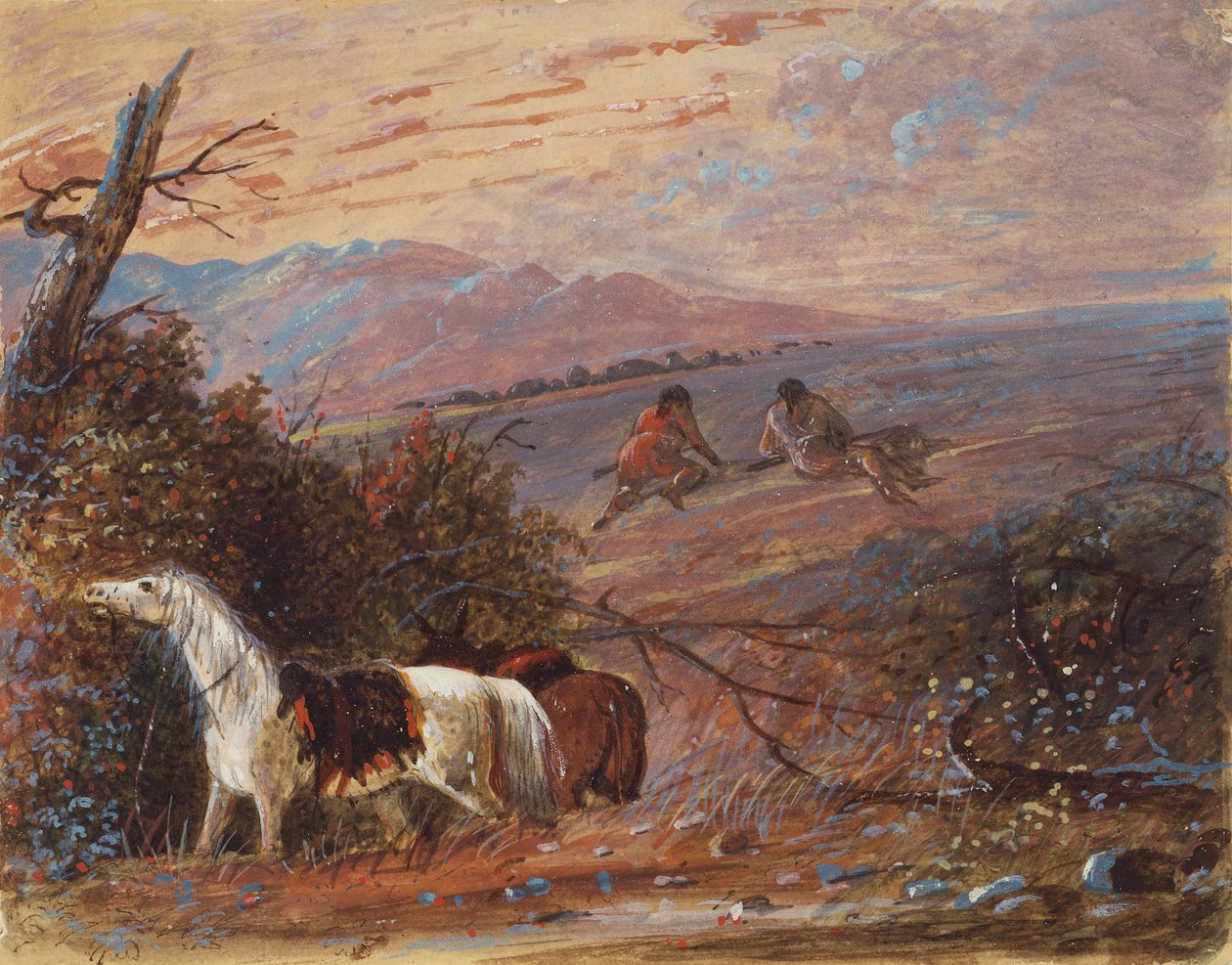 Buffalo közeledése, 1858 körül (akvarell és gouache papíron) alkotó: Alfred Jacob Miller