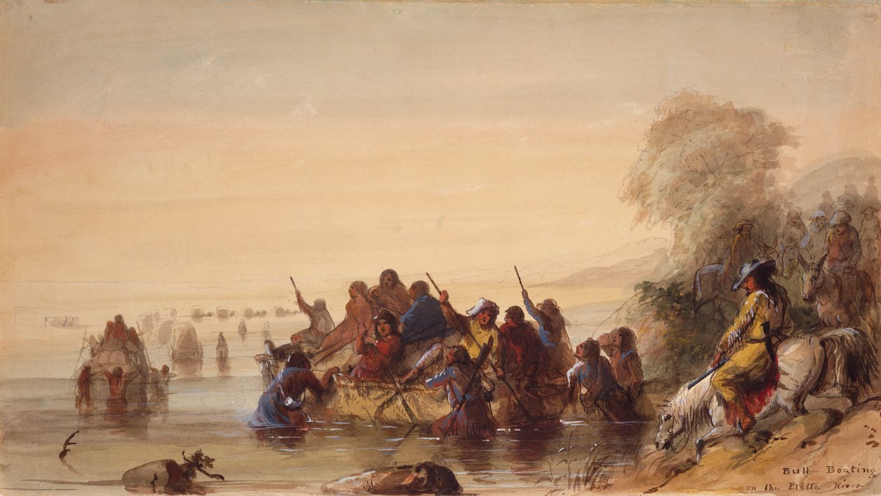 Bikahajózás a Platte folyón, 1837 körül (akvarell, papír) alkotó: Alfred Jacob Miller