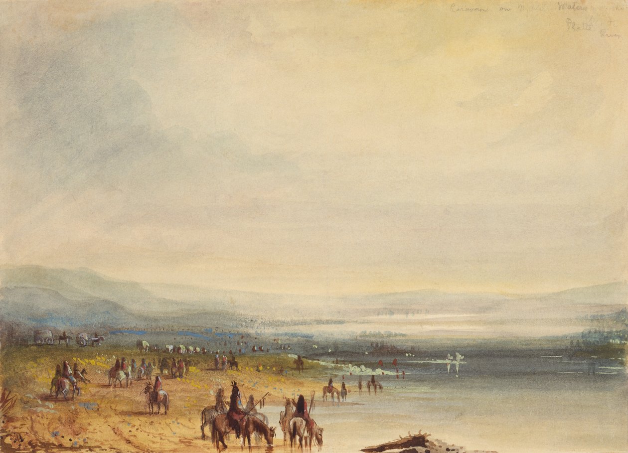 Karaván a Platte folyón, 1837 körül (akvarell papíron) alkotó: Alfred Jacob Miller