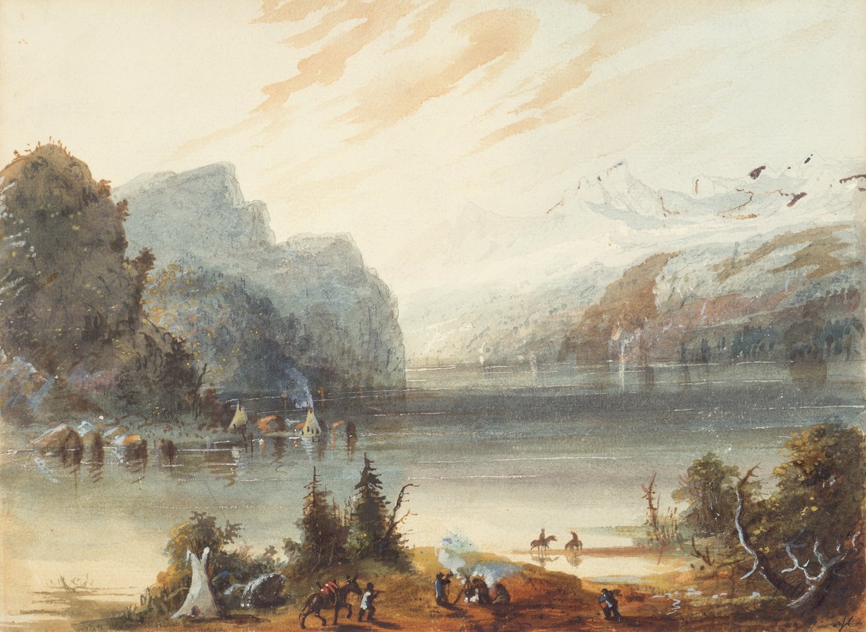 Lánctó a Sziklás-hegységben, 1837 körül (ceruza, akvarell és gouache papíron) alkotó: Alfred Jacob Miller