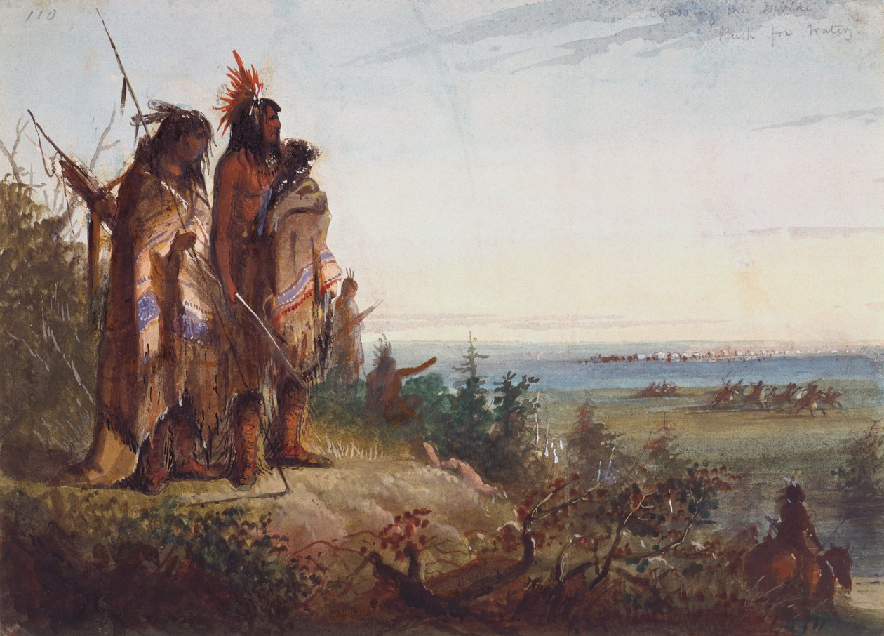 Crossing the Divide or Thirsty Trappers For Rush for the River, 1837 körül (akvarell, papír) alkotó: Alfred Jacob Miller