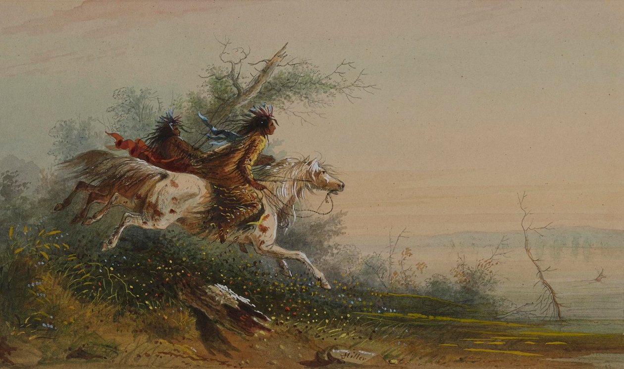 A Platte folyón úszó jávorszarvas alkotó: Alfred Jacob Miller