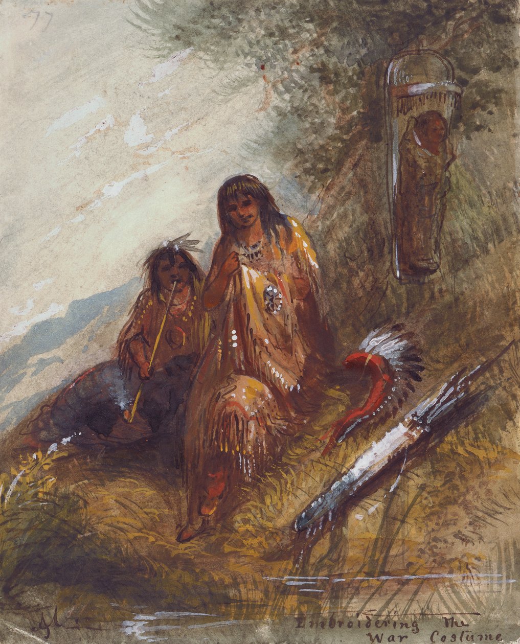 A háborús jelmez hímzése, 1837 körül (akvarell és gouache papíron) alkotó: Alfred Jacob Miller
