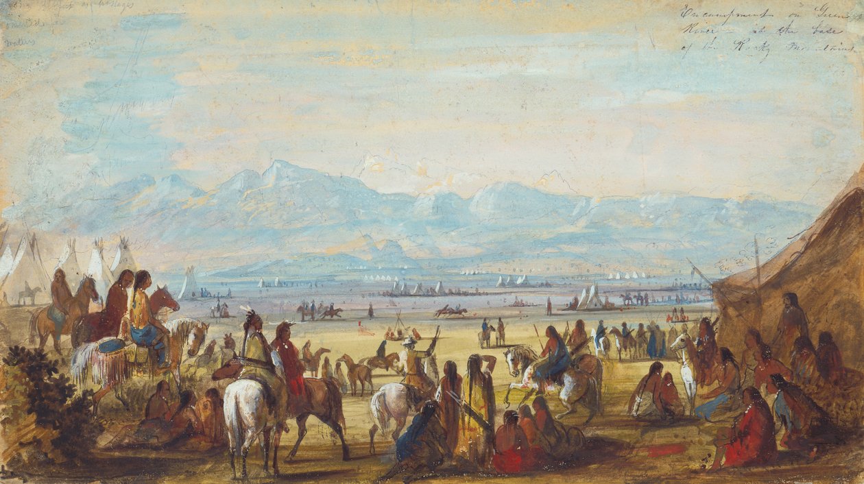 Tábor a Green Rivernél, a Sziklás-hegység lábánál, 1837 körül (ceruza, akvarell és gouache papíron) alkotó: Alfred Jacob Miller
