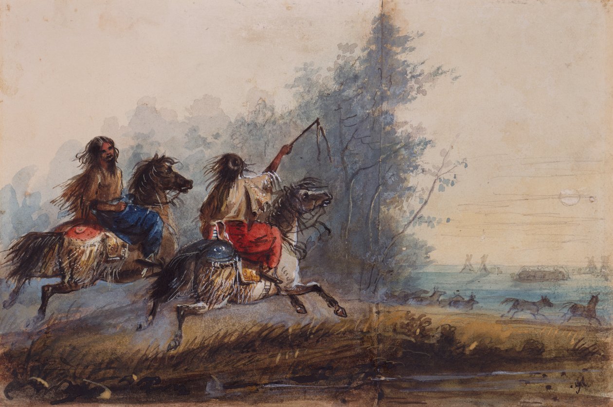 Nőstények, kígyótörzs, hajtó lovak, 1837 körül (ceruza, akvarell és gouache papíron) alkotó: Alfred Jacob Miller