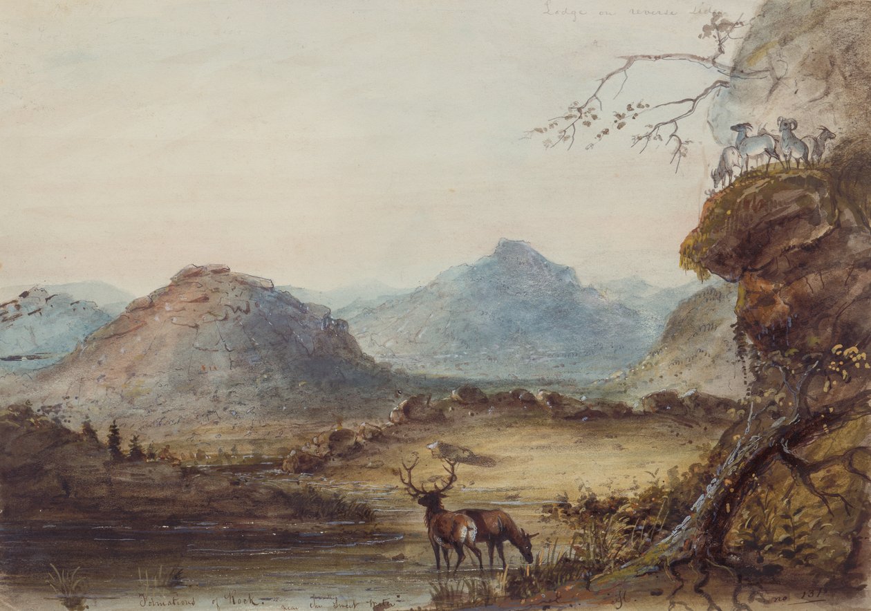 Sziklaképződmények az édesvíz közelében, 1837 körül (akvarell, papír) alkotó: Alfred Jacob Miller