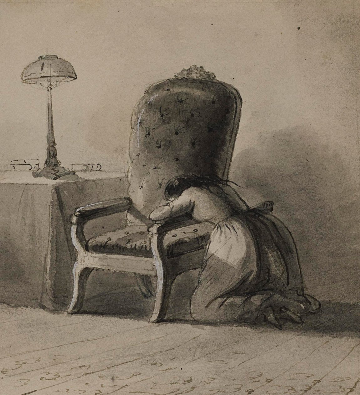 Egy lány, aki egy szék karfáján térdel alkotó: Alfred Jacob Miller