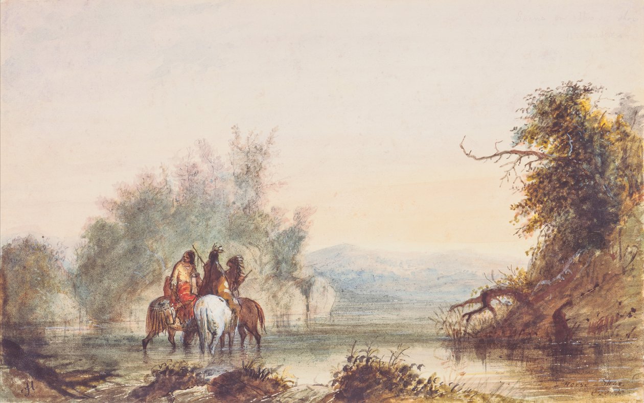 Horse-Shoe Creek, 1837 körül (ceruza, akvarell és gouache papíron) alkotó: Alfred Jacob Miller