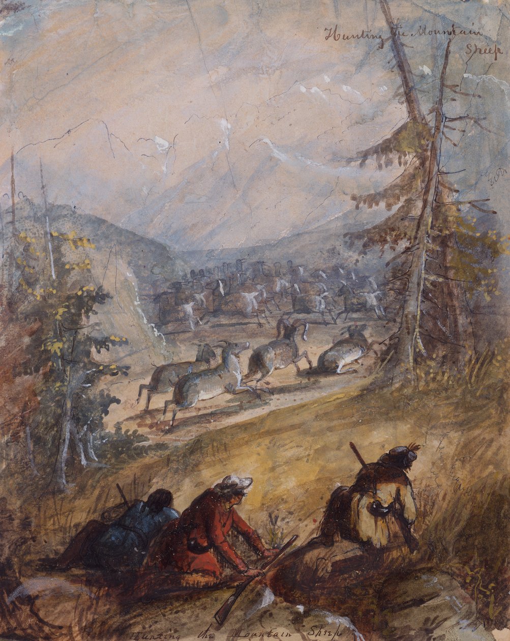 Vadászat a hegyi juhokra, 1837 körül (ceruza, toll és tus, akvarell és gouache papíron) alkotó: Alfred Jacob Miller