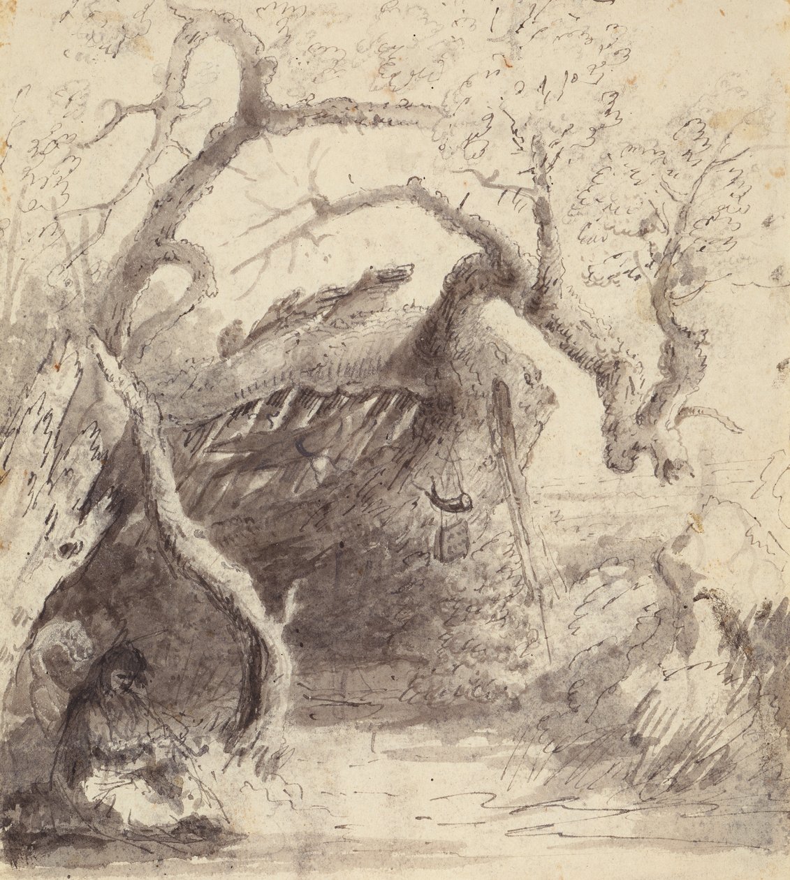 Indian Cabin on the Platte, 1837 körül (toll és tinta, mosás papíron) alkotó: Alfred Jacob Miller