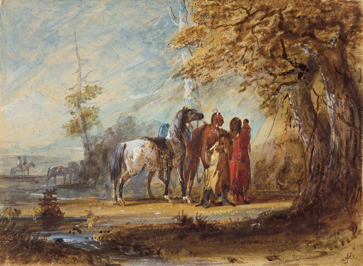 Indiai család, 1837 körül (ceruza, akvarell és gouache papíron) alkotó: Alfred Jacob Miller