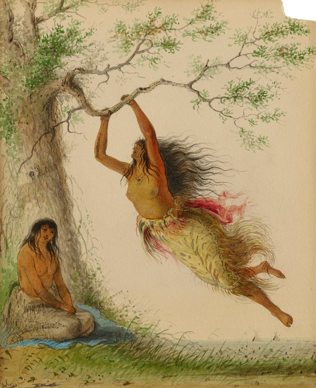 Indiai lányok hintáznak, 1860. alkotó: Alfred Jacob Miller