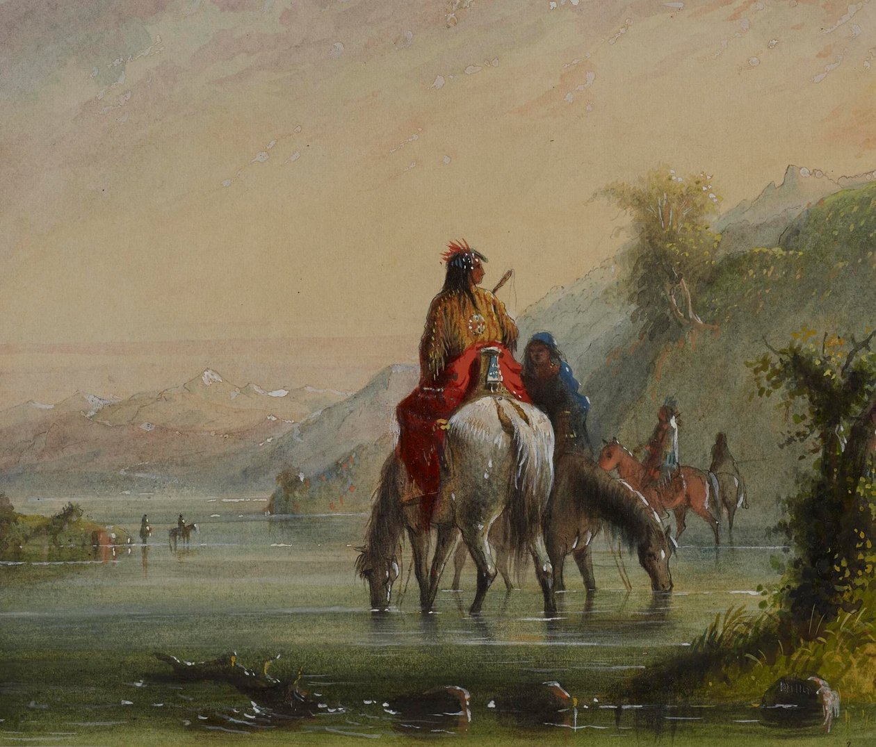 Indián lányok lovakat itatnak (Eau Sucre folyó) alkotó: Alfred Jacob Miller