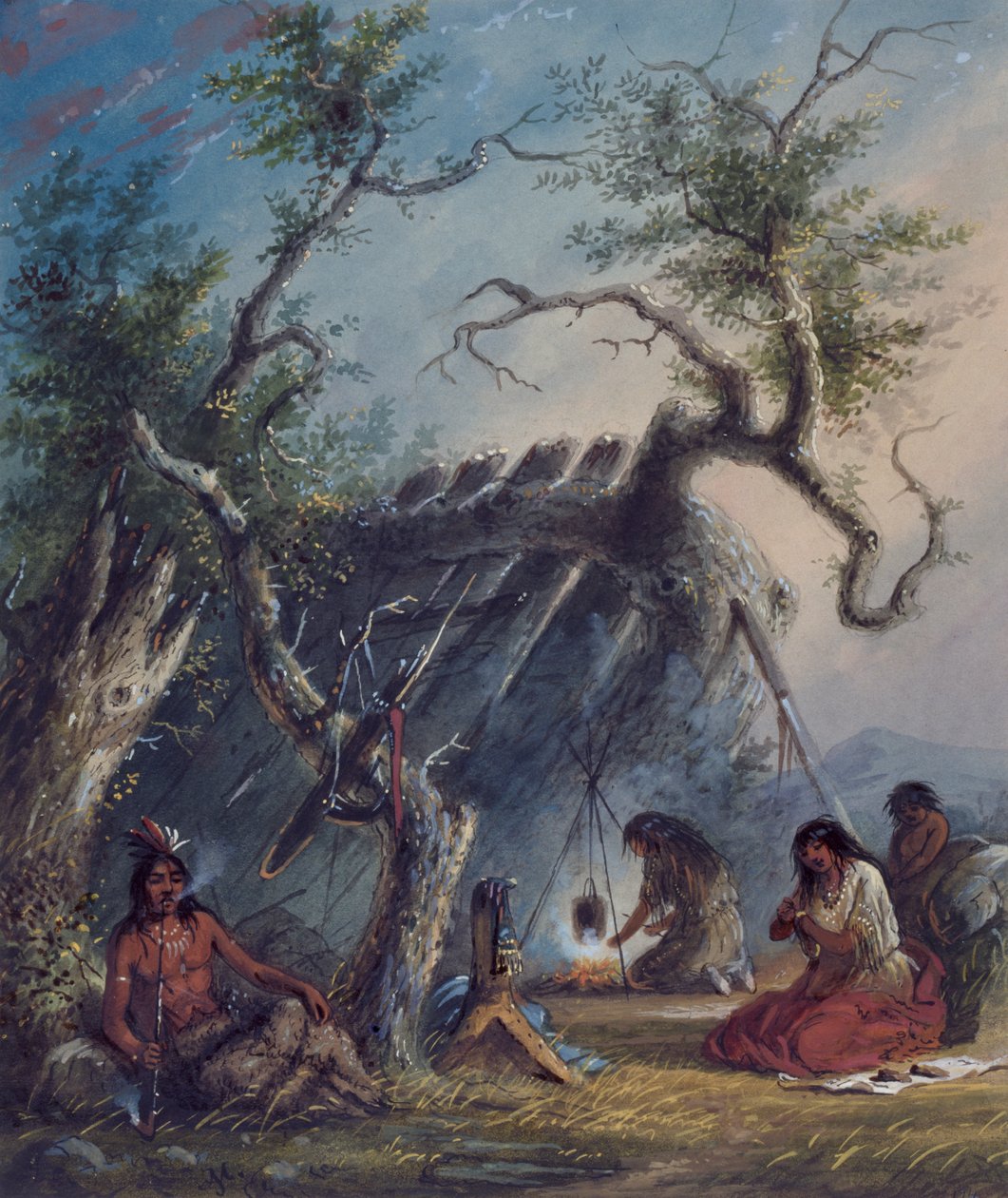 Indián kunyhó alkotó: Alfred Jacob Miller