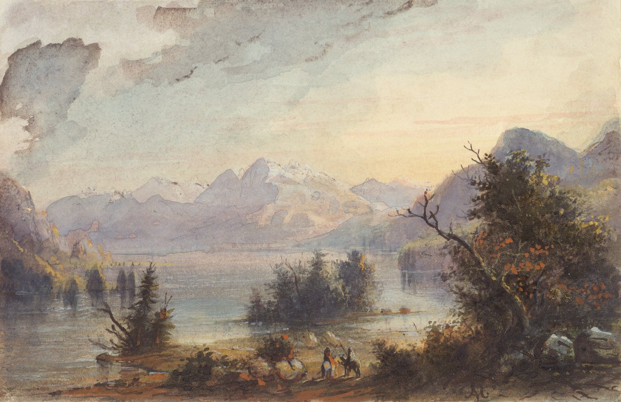 Lake Scene, Rocky Mountains, 1837 körül (akvarell, papír) alkotó: Alfred Jacob Miller
