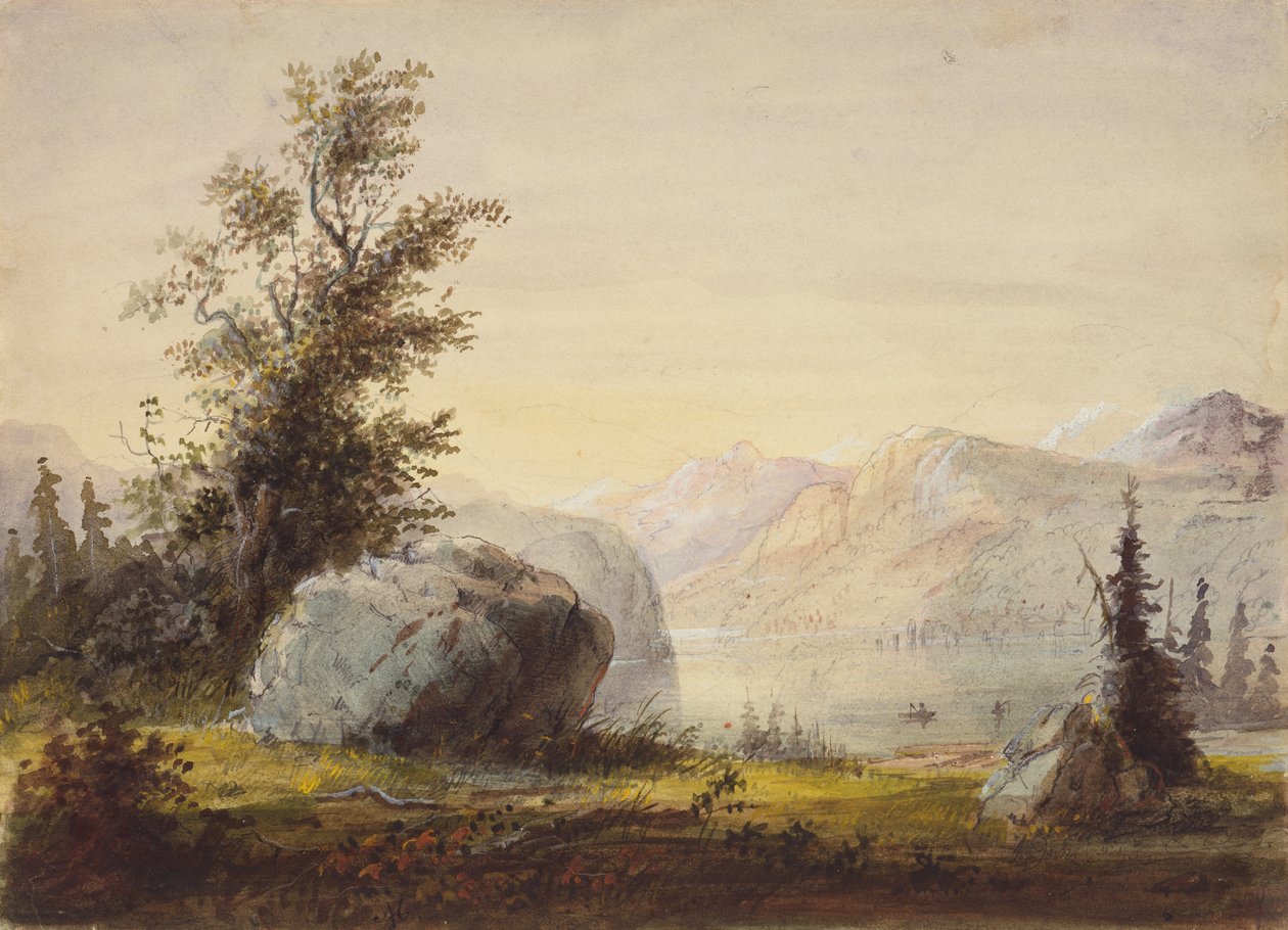 Lake, Wind River, 1837 körül (ceruza, akvarell és gouache papíron) alkotó: Alfred Jacob Miller