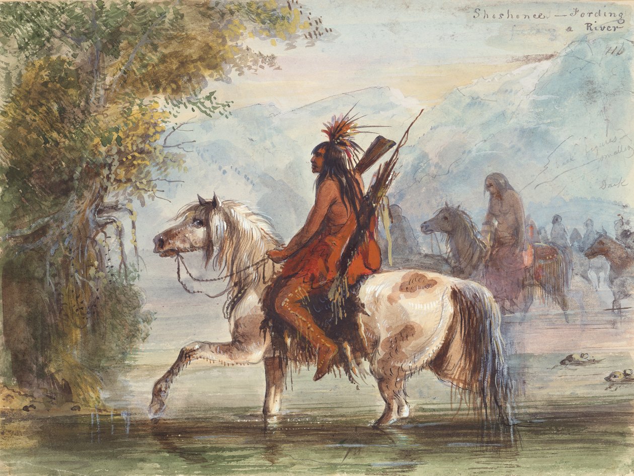 Shoshone Camp Fording a River, 1837 körül (akvarell, papír) alkotó: Alfred Jacob Miller