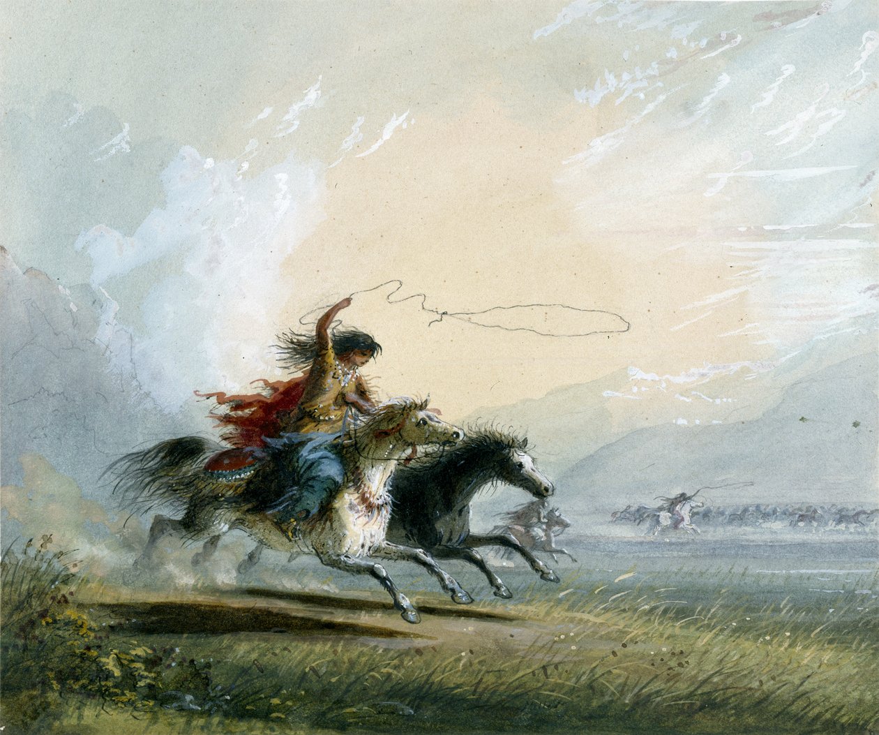 Shoshone nő – Ló befogása alkotó: Alfred Jacob Miller