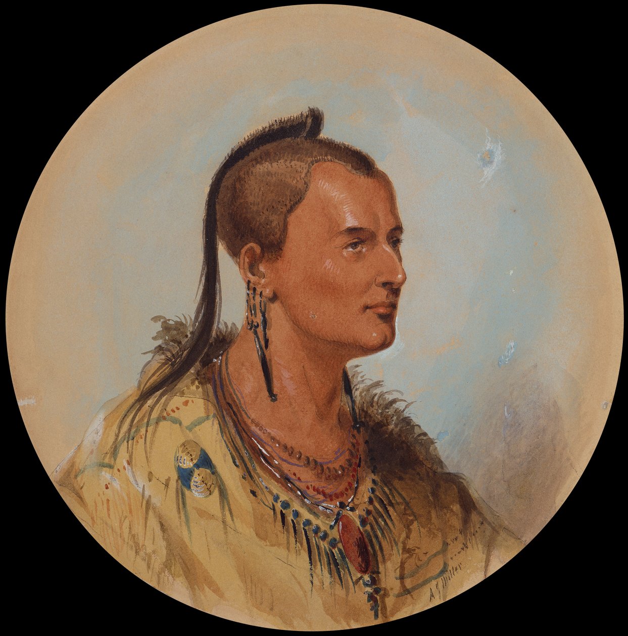 Sioux Brave, 1837 körül (ceruza, akvarell és gouache papíron) alkotó: Alfred Jacob Miller