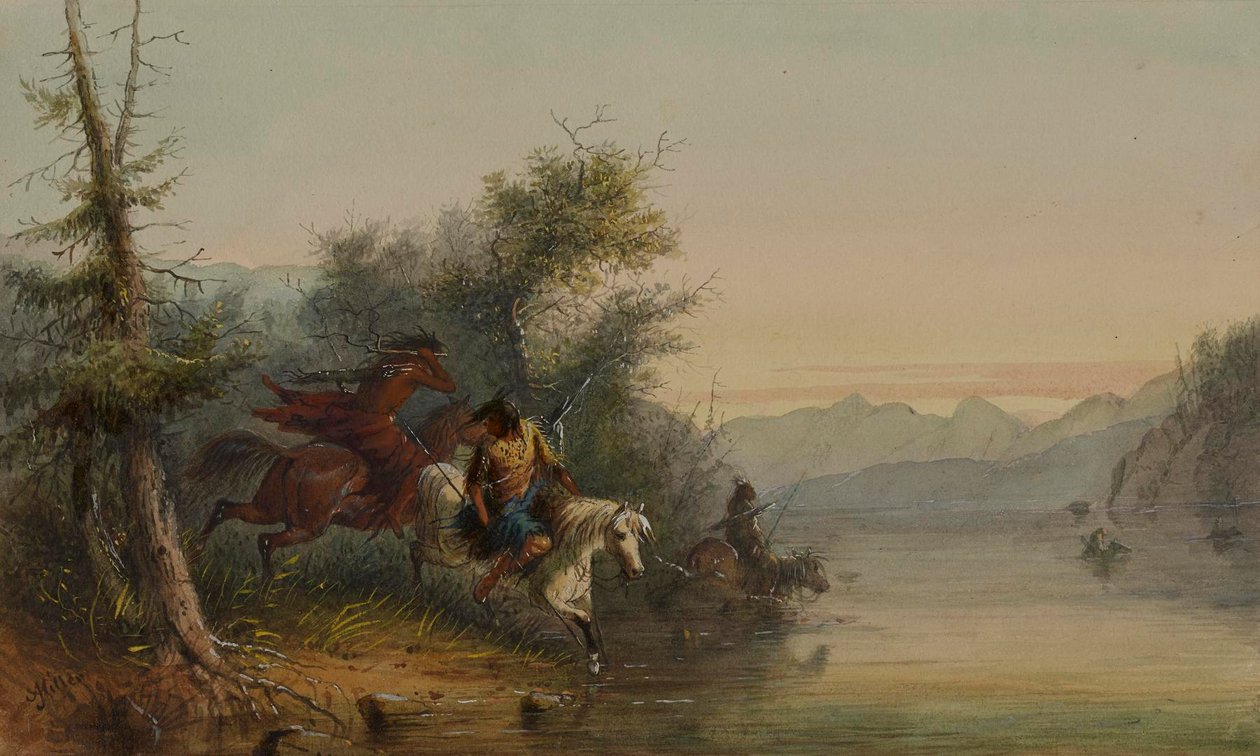 Kígyó indiánok: Átkelés a folyón alkotó: Alfred Jacob Miller