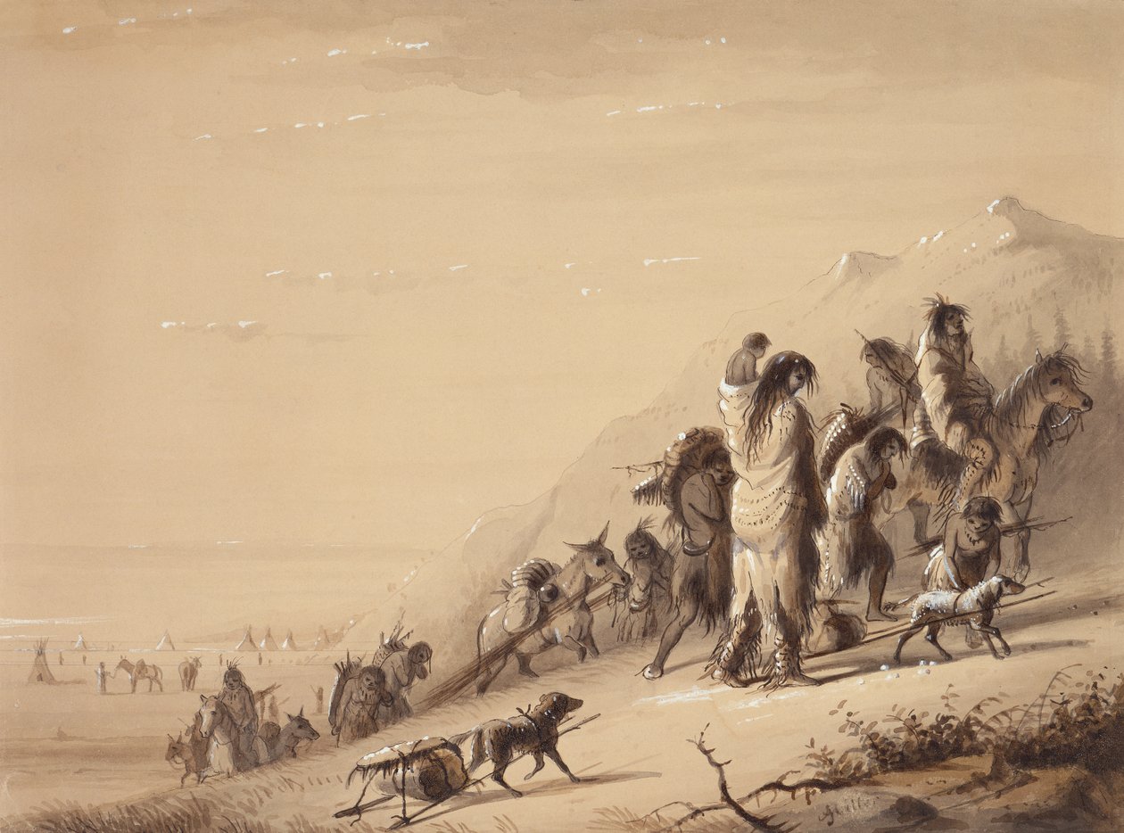 Vándorló kígyóindiánok, 1837 körül (toll és tinta, mosás és gouache papíron) alkotó: Alfred Jacob Miller