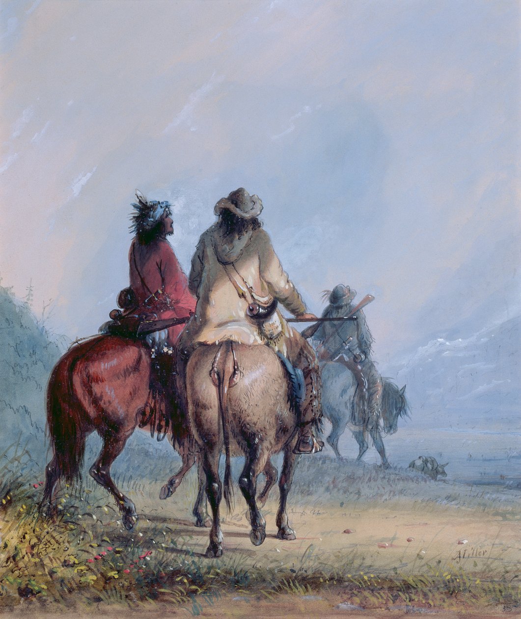 Csapdászok indulnak a hódvadászatra, 1837 (wc és gouache papíron) alkotó: Alfred Jacob Miller