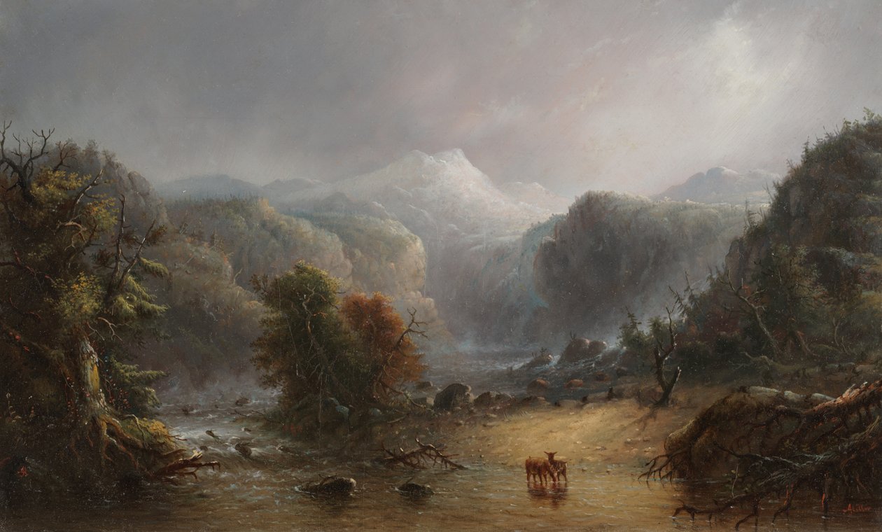 Ahol a felhők szeretnek pihenni, 1850 körül (olaj, panel) alkotó: Alfred Jacob Miller