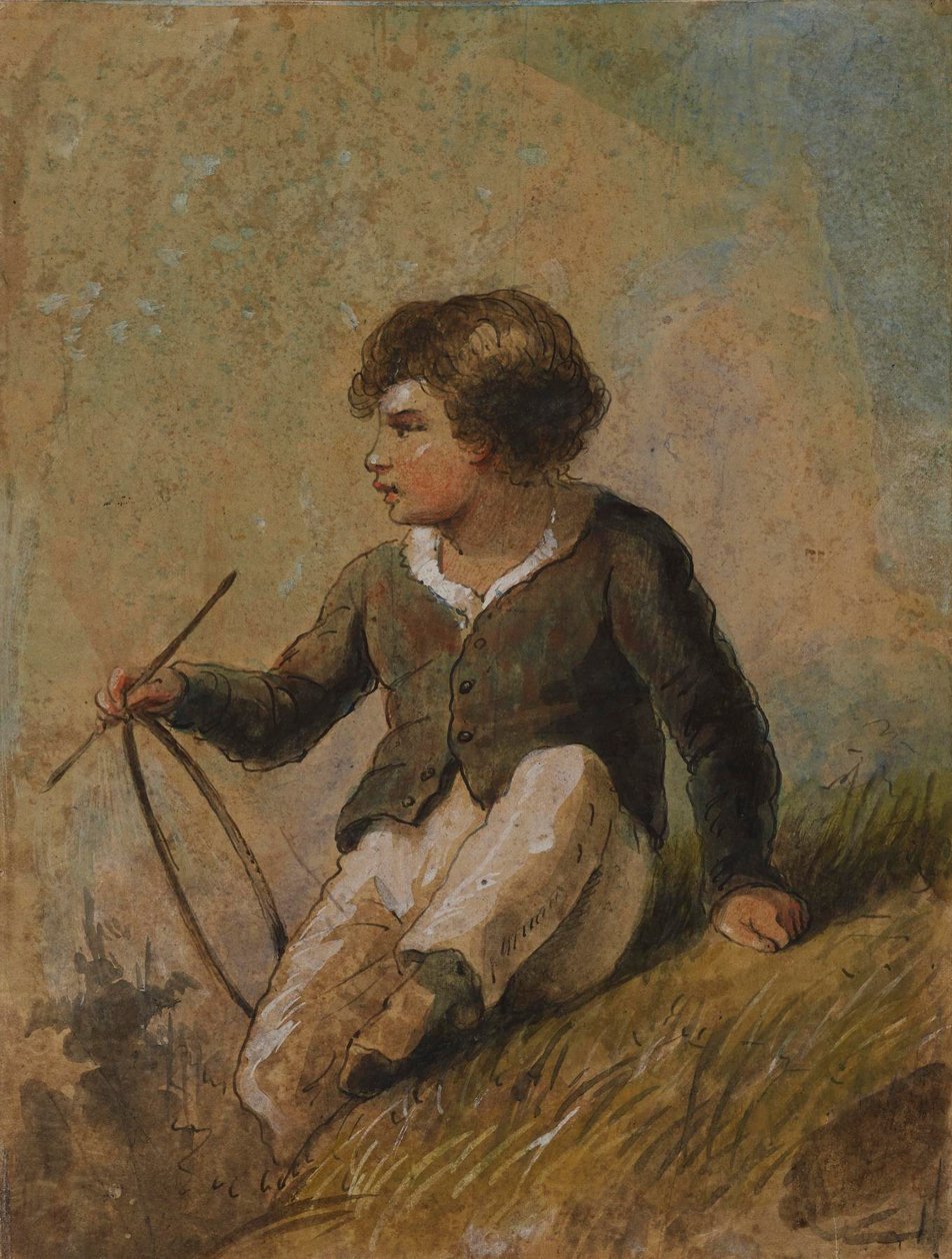 Fiatal fiú karikával és bottal alkotó: Alfred Jacob Miller