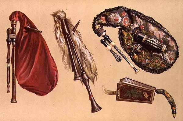 Duda: négy, köztük egy Cornemuse, egy Calabria és egy Musette, a Hangszerekből (színes litho) alkotó: Alfred James Hipkins