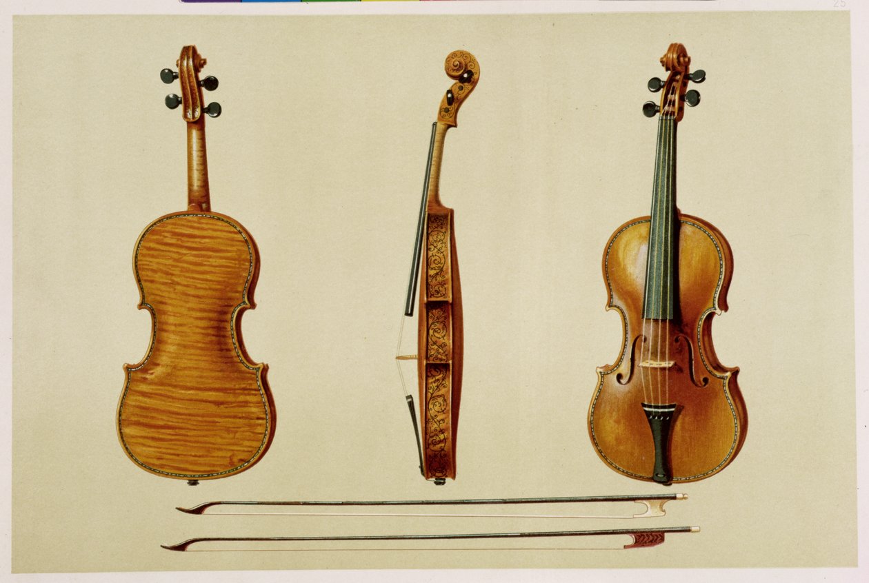 Antonio Stradivarius (kb. 1644-1737) Hellier hegedűje 1679-ben, "Hangszerek"-ből (színes litó) alkotó: Alfred James Hipkins