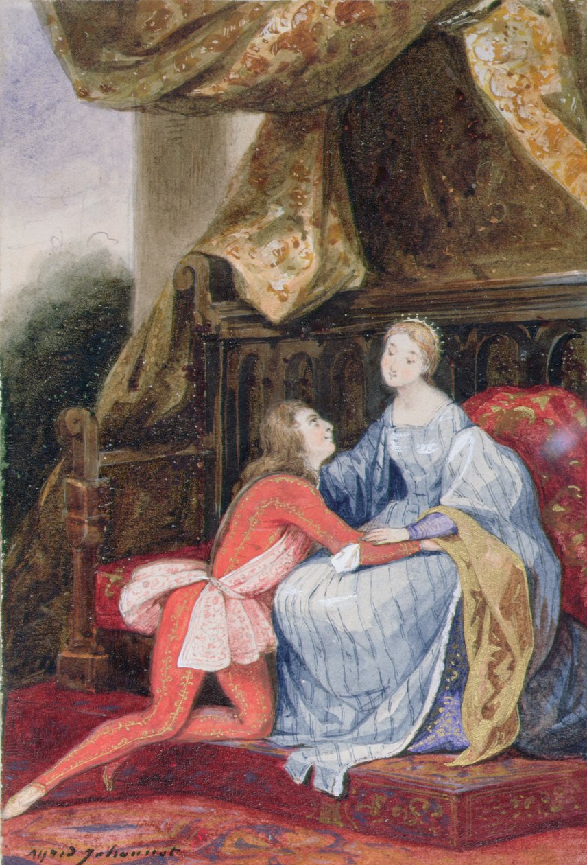 Udvari szerelem, 1830 körül (gouache papíron) alkotó: Alfred Johannot