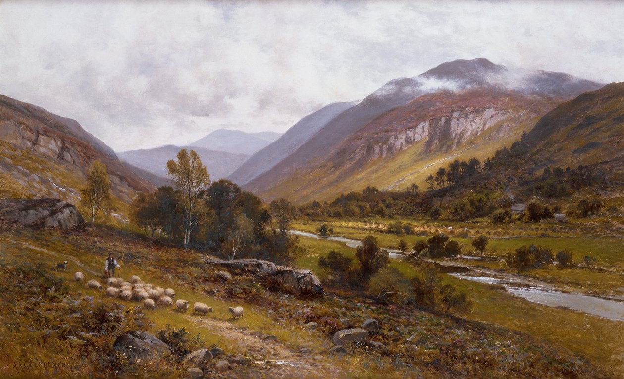 Folyó völgye hegyvidéki tájjal túl (olaj, vászon) alkotó: Alfred Jr. Glendening